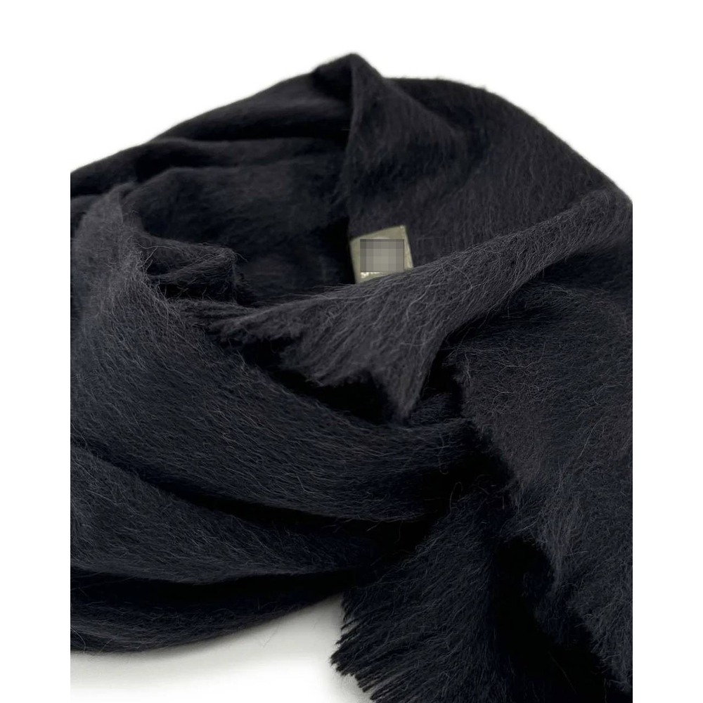 Black 100% Alpaca Scarf Brushed Woven Halo Fringe Luxury Minimalist Neutral